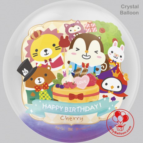 20" Squly and Friends 生日快樂 - 愛麗斯主題 (水晶氣球)