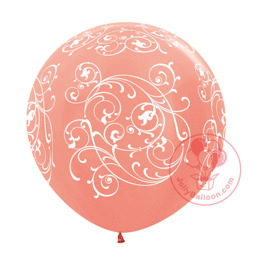 36" 哥倫比亞白花紋乳膠氣球 (玫瑰金色)