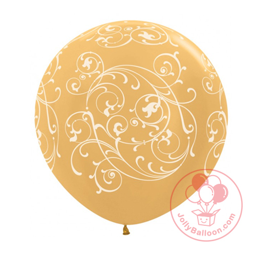 36" 哥倫比亞白花紋乳膠氣球 (金色)