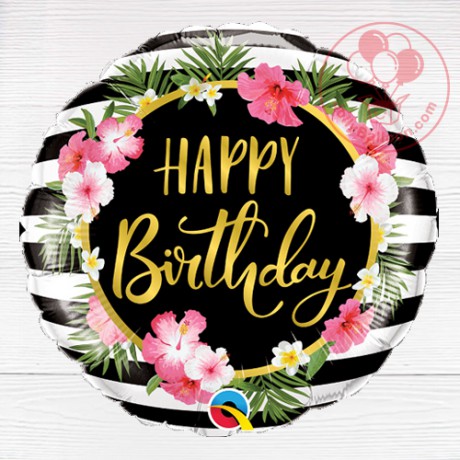 18" Birthday Hibiscus Stripes Foil Balloon 