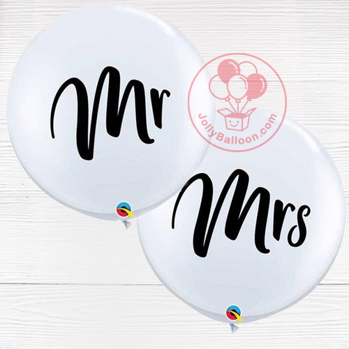 28" 白色乳膠氣球束  (Mr&Mrs) 