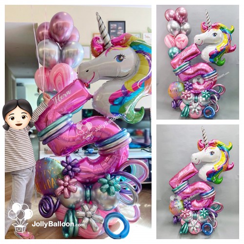 5th Birthday Unicorn Balloon Columns (Birthday Package B)