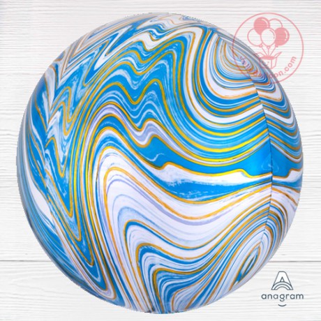 16" 瑪瑙紋正圓形鋁膜氣球 (藍色)