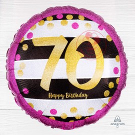 18" 70歲生日快樂 (金字及粉紅)
